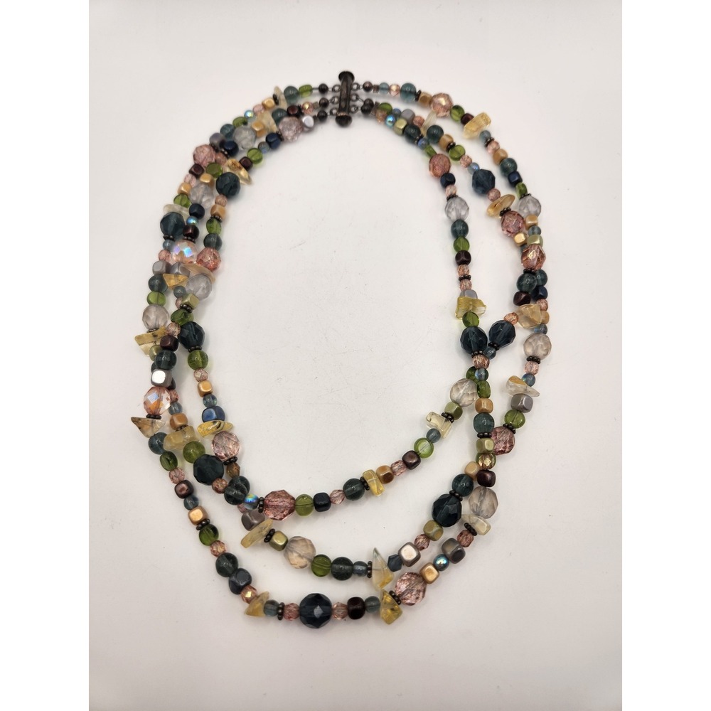 Sterling Silver 925 Multistrand Glass Bead Necklace Earth Tone 3 Strand‎ 18in - Picture 3 of 6